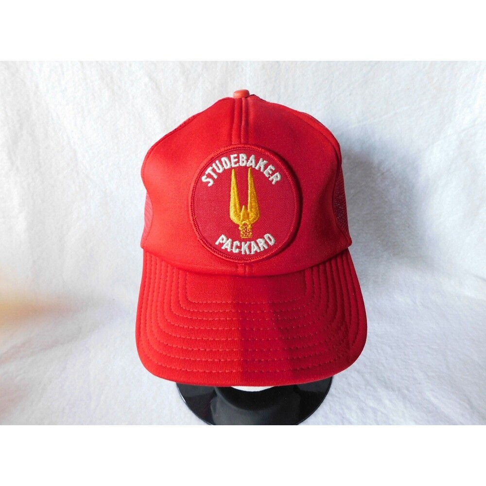 VINTAGE STUDEBAKER PACKARD EMBROIDERED PATCH 3" X 3" on a Truckers Hat Cap